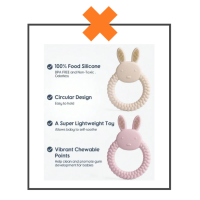 Siliconen bijtring konijn lichtroze